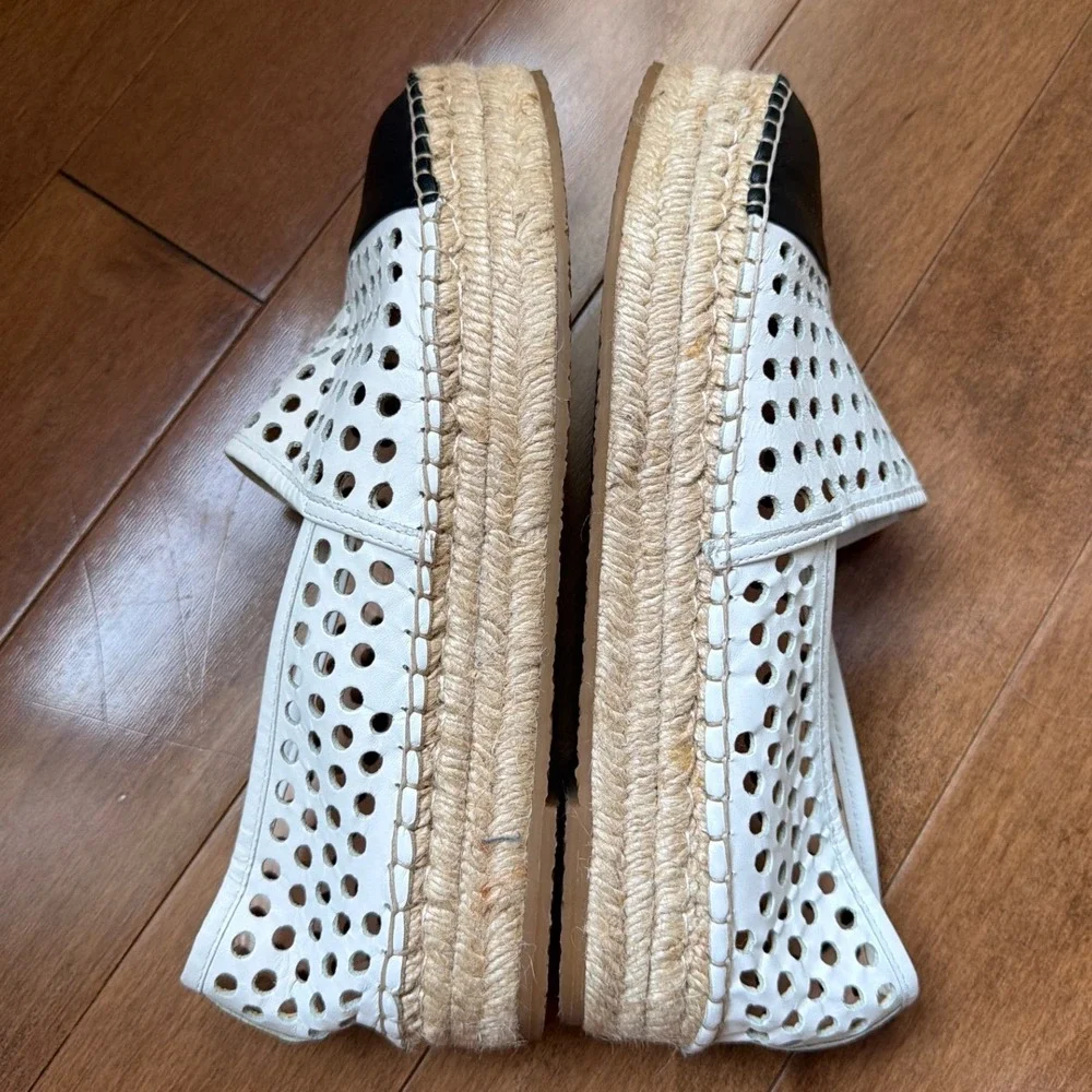 Loeffler Randall Leather Perforated Mariko Espadrille Platform Flats Sz 7.5